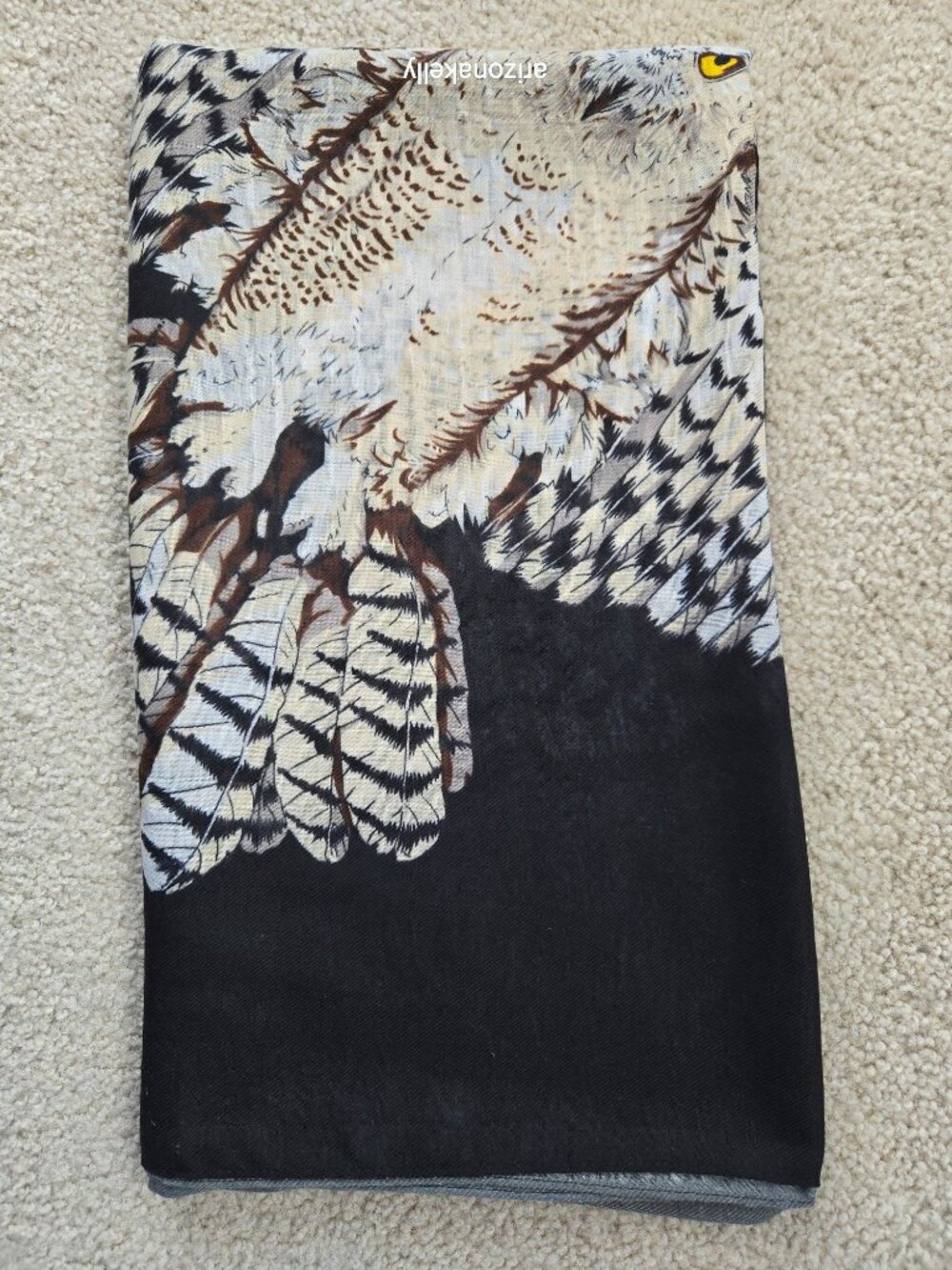 Owls in Flight Scarf Oblong Black & Grey Bird Scarf - Picture 11 of 12